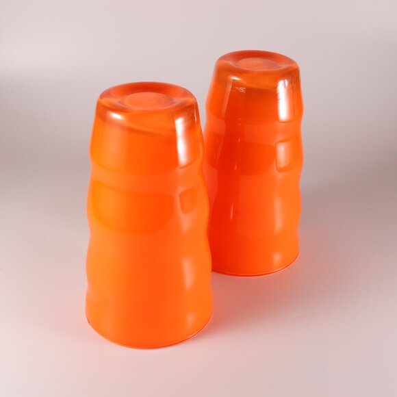 Rio by Dansk Flat Tumblers Orange Wavy Ripple Blown Glass 16 oz Set of Two - Picture 4 of 4